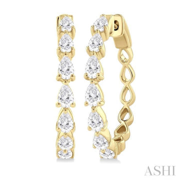 1 1/2 ctw North-South Pear Shape Diamond Fashion Hoop Earring in 14K Yellow Gold